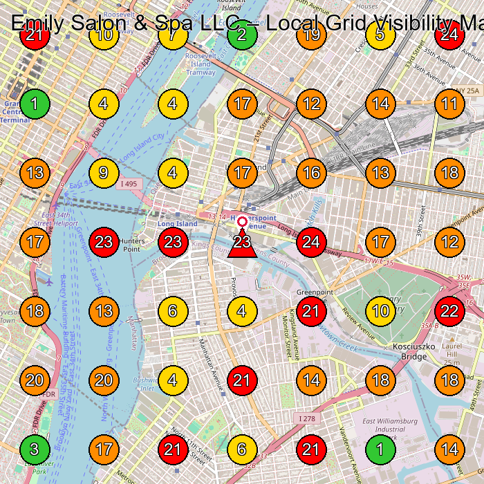 Emily Salon & Spa LLC Beauty Salon GeoGrid ranking map for Long Island City NY